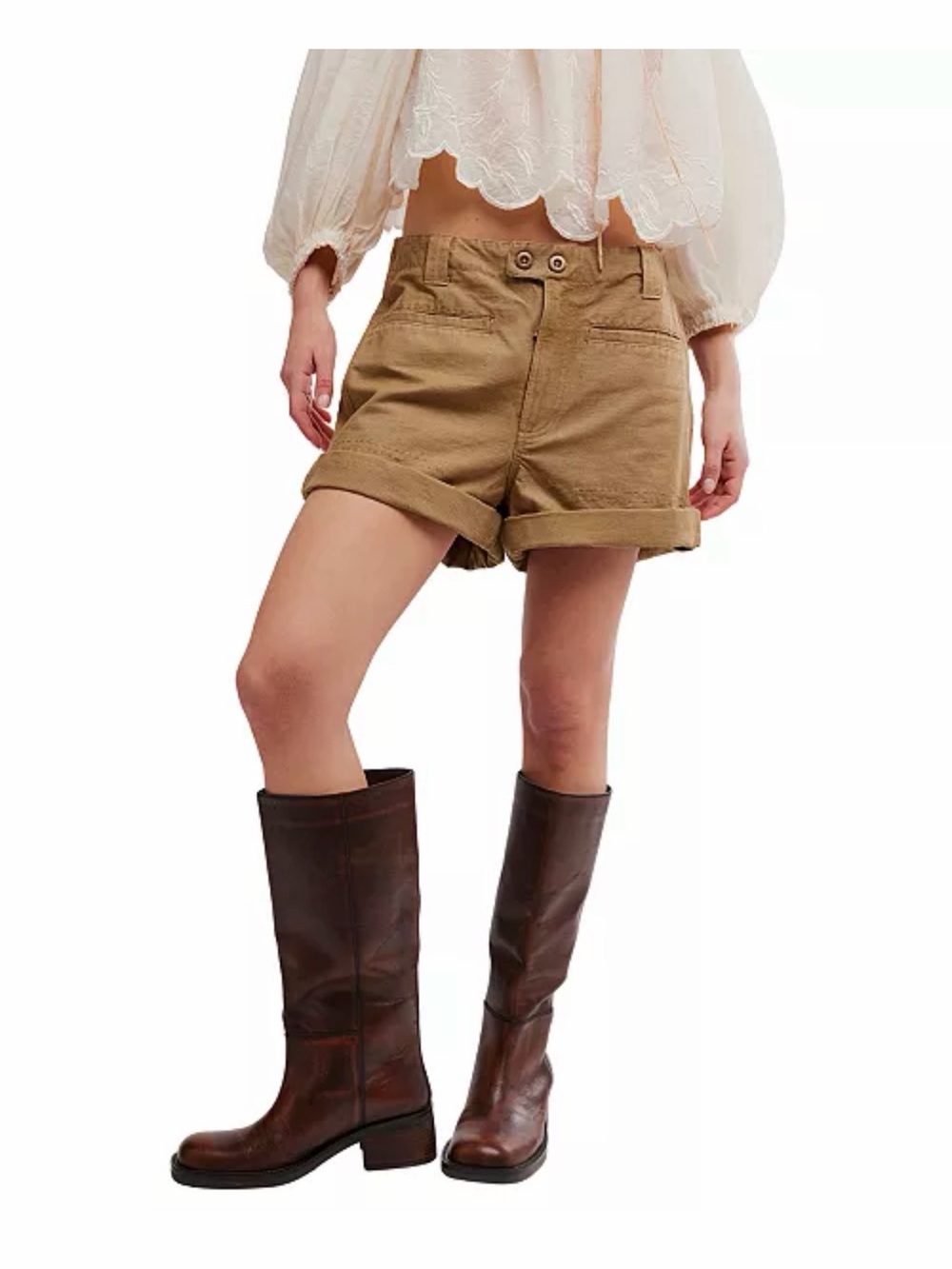 Free People High-Waist Tan Khaki Shorts
